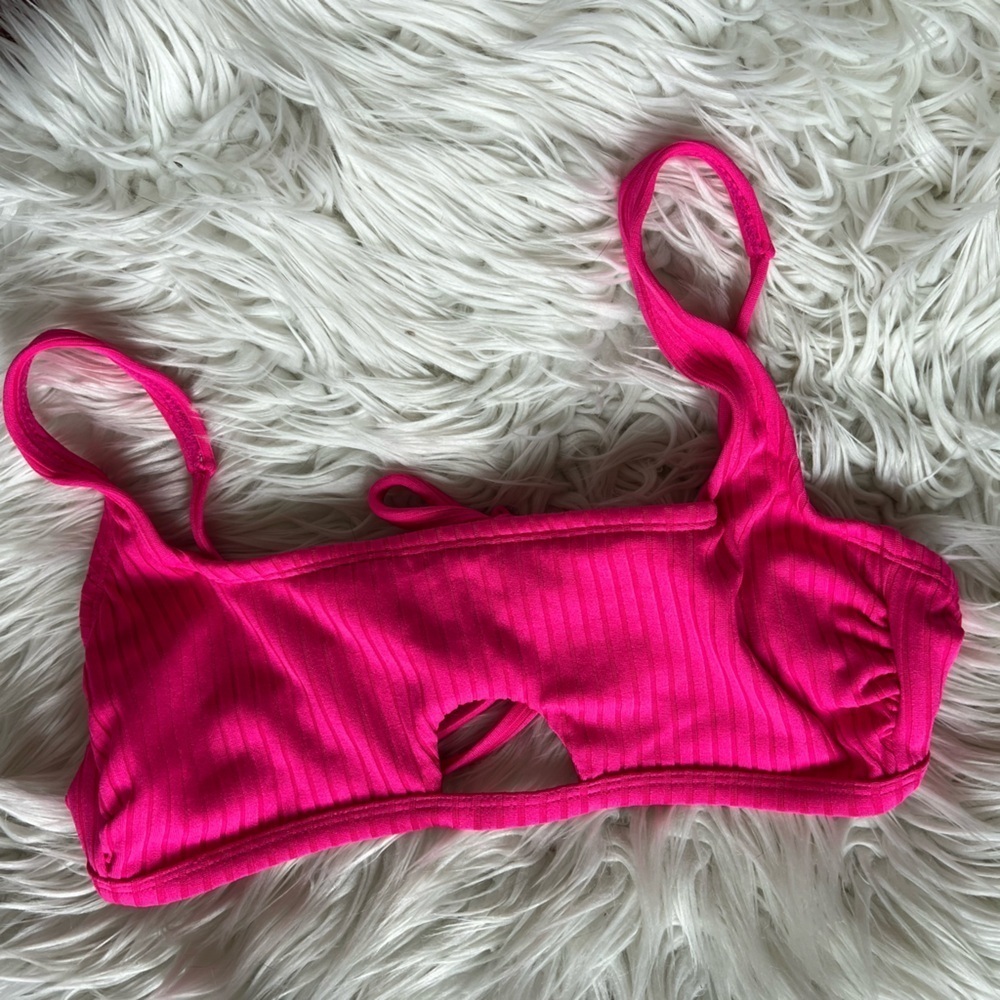 Xhilaration Hot Pink Bikini Top L | Ribbed Bralette Swim Top Tie Back Adjustable